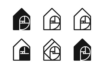 Obraz premium Harmonious Space Logos. Room layouts and space optimization. Set Logo of room layouts and space optimization: house silhouette divided by golden ratio. Icon