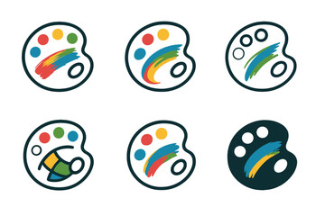 Brushstroke Logo Variations. Brushstroke techniques. Set Logo of Brushstroke techniques: palette with color strokes. Icon set. harmonious logo variations of