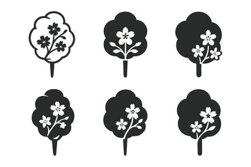 May Day Amusement Logos. May day at an amusement park. Icon set. Set Logo of May day at an amusement park: cotton candy with cherry blossoms. harmonious logo