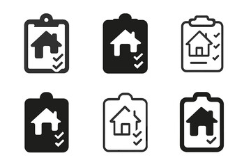 Home Maintenance Logos. Home maintenance tips. Set Logo of Home maintenance tips: checklist board with home icon. Icon set. harmonious logo variations of the