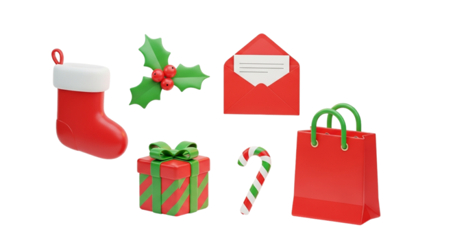 Festive Christmas Cheer A vibrant collection of holiday icons celebrating joy and giving with on transparent background