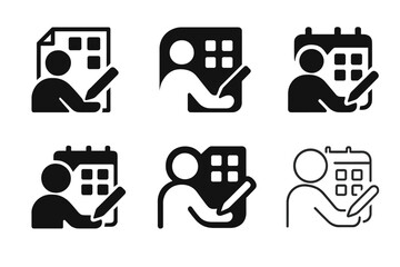 Journaling Icons Grid. A person journaling their thoughts and reflections for personal growth. Set Logo of A person journaling their thoughts and reflections