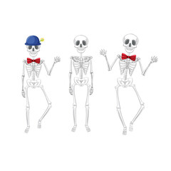 Girl in white dress wearing a hat cartoon illustration with funny characters and Halloween theme