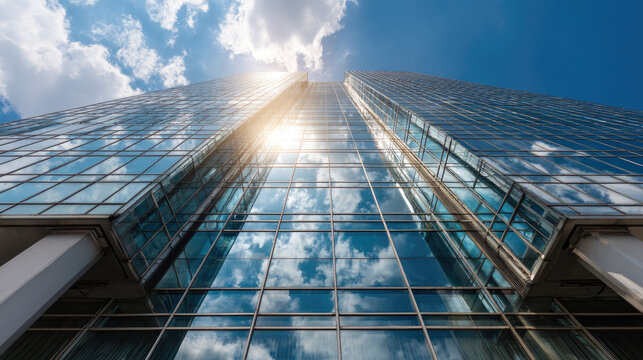 Abstract architecture of glass and light, cloud computing concept, seamless connection of form and information, futuristic digital design