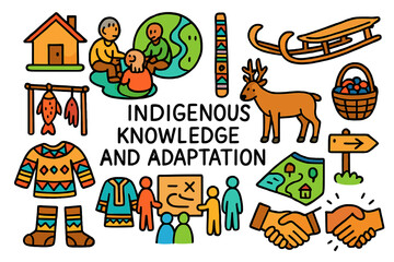 Naklejka premium Indigenous Knowledge Doodle. Indigenous knowledge and adaptation. Colorful Hand-drawn doodle Children illustration Indigenous knowledge and