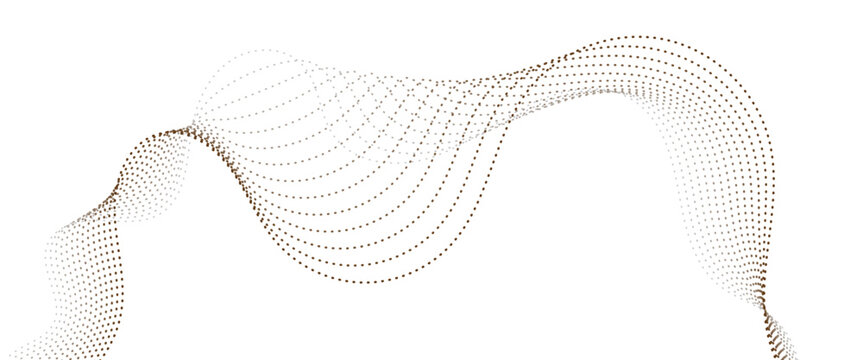 Dynamic Abstract of Brown Halftone Dots Forming a Fluid, Wavy Line, Evoking Sound Waves, Data Flow, or Elegant Digital Movement.