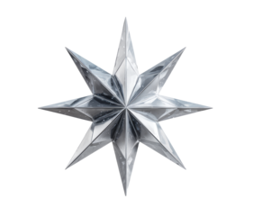 Silver Bethlehem Star with Wide Tail and Metallic Texture on Transparent Backdrop