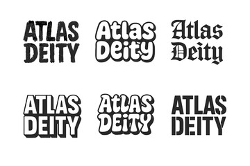 Fototapeta premium Atlas Deity Lettering Varieties. Atlas Deity. Set lettering. harmonious lettering variations of the same emblematic concept, each with different artistic