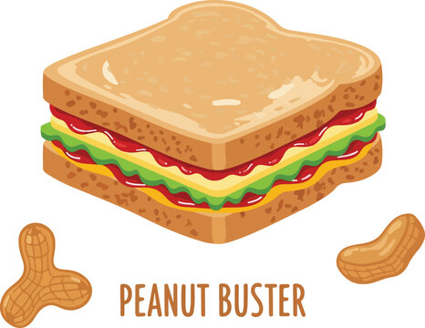 Delicious Peanut Butter and Jelly Sandwich Illustration with Peanuts