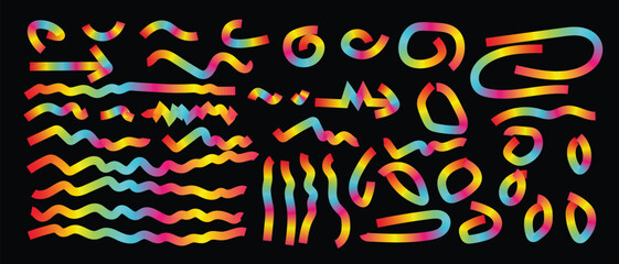 Colorful gradient abstract shapes on black background modern neon vector design with wavy lines, loops, and fluid forms for digital art, motion, and creative projects