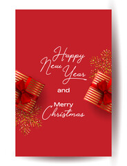 Merry Christmas and Happy New Year background for Greeting cards with tree Branches christmas tree gold paper and gold stars. Merry Christmas vector text Calligraphic Lettering Vector illustration