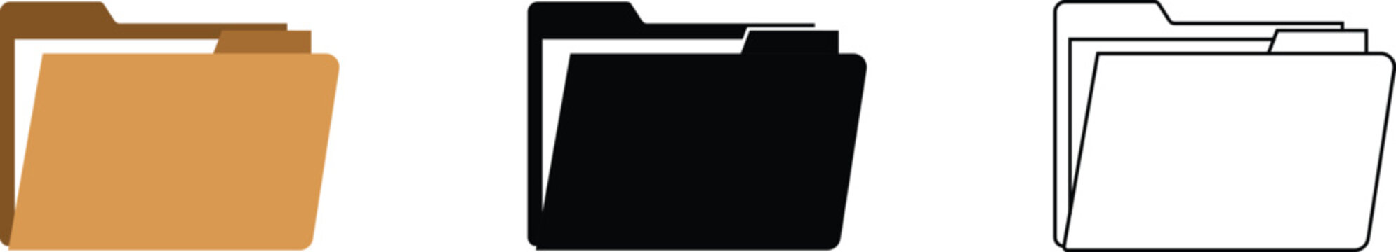 Open manila folder Icon set color, line Art, Shaded, and Silhouette Version