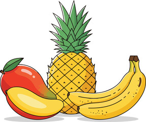 Tropical Fruit Trio Fresh Mango Pineapple and Bananas Illustration for Healthy Eating Concepts
