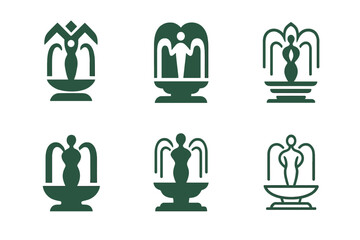 Sculpture Garden Logos. Sculpture gardens. Set Logo of Sculpture gardens: fountain with central figure. Icon set. harmonious logo variations of the same