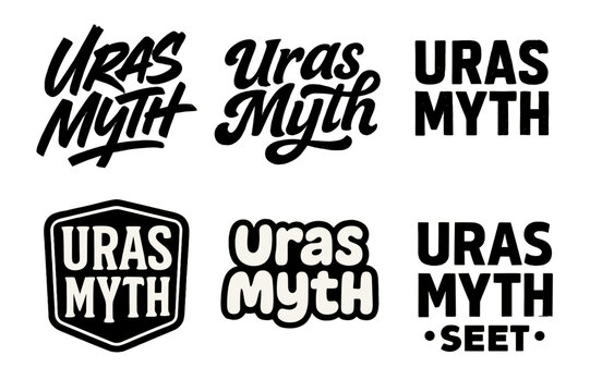 Harmonious Lettering Variations. Uras Myth. Set lettering. harmonious lettering variations of the same emblematic concept, each with different artistic