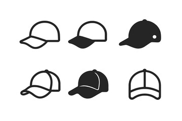 Minimal Cap Logos. Street Style Trends. Set Logo of Cap Icon: Minimal outline, Negative space, Flat solid, Symmetrical form, Stylized detail, Iconic shape.