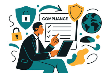 Global Privacy Compliance. Occasion. Set Logo of Event Collection: Abstract geometric, Filled silhouette, Negative space, Flat solid, Symmetrical form,