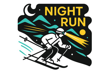 Neon Night Skiing. Night Skiing Glow. Headlamps streak like comets; the mountain hums under a crescent moon. Neon ?Night Run? letters hover in the cold air.