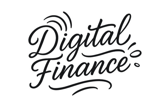 Digital Finance Script. Digital Finance ? brush script hand-lettering; fluid semi-cursive strokes with thin connectors and fast brush flicks; composition: