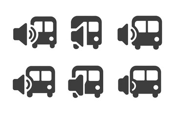 Accessible Transport Icons. Accessible transportation. Set Logo of audio announcement speaker with bus: Stylized detail, Negative space, Minimal outline,