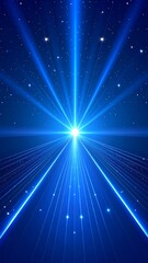 Naklejka premium Blue starburst with rays of light and a starry, gradient background