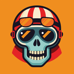Fototapeta premium Stylized skull wearing a vintage motorcycle helmet and goggles