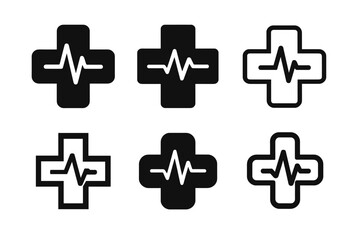 Obraz premium Medical Startup Logos. Social impact startups. Set Logo of Social impact startups: medical cross with heart pulse. Icon set. harmonious logo variations of the
