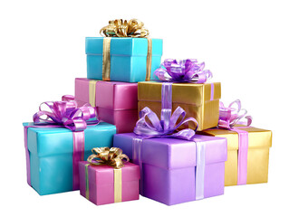 Fototapeta premium Colorful gift boxes with ribbons and bows isolated on transparent background