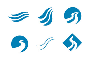Obraz premium Water Movement Logos. The movement of water. Icon set. Set Logo of the movement of water: river current. harmonious logo variations of the same emblematic