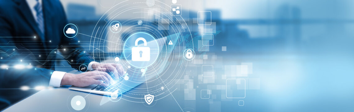 Security specialist analyzing privacy protection dashboard on laptop, data compliance, user confidentiality, and digital safety monitoring. - Powered by Adobe