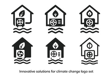 Climate Innovation Icons. Innovative solutions for climate change. Icon set. Set Logo of innovative solutions for climate change: electric heat pump.