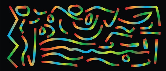 Obraz premium Colorful abstract gradient lines pattern on black background modern neon vector design with fluid shapes, motion flow, and artistic wave elements for creative projects