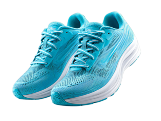 Blue running sneakers with white soles isolated on transparent background