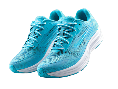 Blue running sneakers with white soles isolated on transparent background