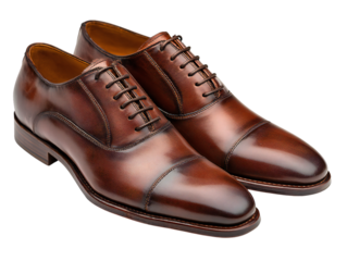 Brown leather oxford dress shoes isolated on transparent background