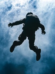 Fototapeta premium An astronaut is seen in mid-air with a suit on.