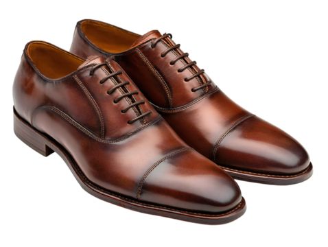 Brown leather oxford dress shoes isolated on transparent background