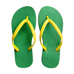 Green and yellow flip flops isolated on transparent background