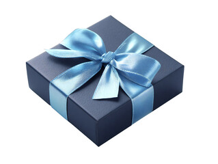 Obraz premium Blue gift box with light blue ribbon bow isolated on transparent background