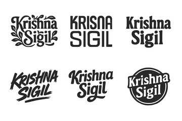 Fototapeta premium Krishna Sigil Variations. Krishna Sigil. Set lettering. harmonious lettering variations of the same emblematic concept, each with different artistic