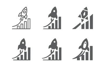 Startup Logo Variations. Startup ecosystem. Set Logo of Startup ecosystem: rocket launching from growth graph. harmonious logo variations of the same
