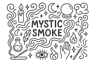 Mystic Smoke Doodle. Mystic Smoke. Hand-drawn doodle illustration of mystic smoke. Swirls, stars, crescent