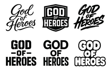 Obraz premium God of Heroes Lettering. God of Heroes. Set lettering. harmonious lettering variations of the same emblematic concept (Elegant script with flowing curves,