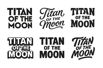 Moon Typography Grid. Titan of the Moon. Set lettering. harmonious lettering variations of the same emblematic concept (Abstract geometric letterforms, Elegant