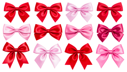 bow red and pink colour for gift decoration isolated on transparent png