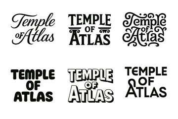 Fototapeta premium Atlas Lettering Variations. Temple of Atlas. Set lettering. harmonious lettering variations of the same emblematic concept, each with different artistic