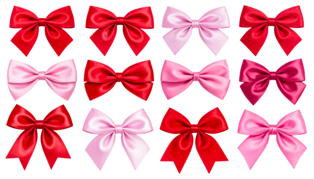 bow red and pink colour for gift decoration isolated on transparent png