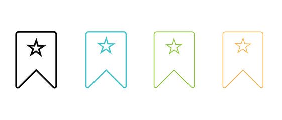 Star bookmark icon set in black, blue, green, and orange outline modern minimal vector design for favorite, rating, web interface, UX, and creative graphic projects