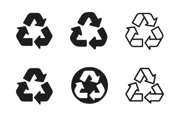 Composting Logos Variations. Composting and waste reduction methods. Set Logo of composting and waste reduction methods: recycling cycle arrows. Icon set.