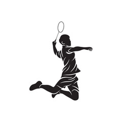 Badminton player silhouette vector illustration isolated on white background